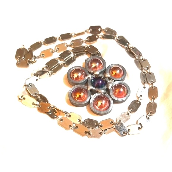 Vintage Jewelry - 1970s HIPPY Steam Punk Biker Hand Crafted Necklace